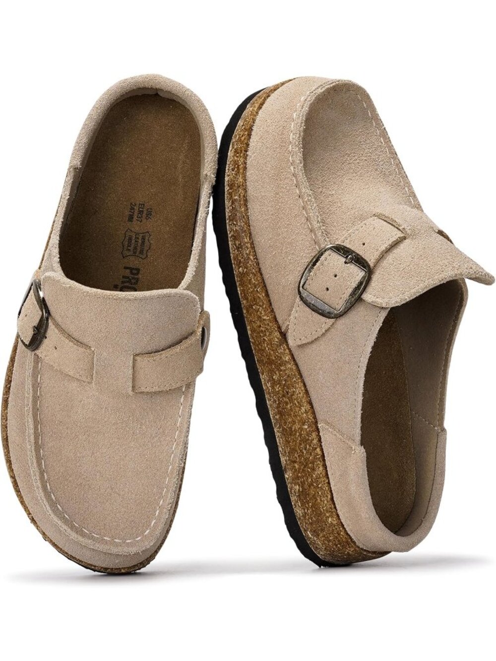 Women Stone Suede Carline Leather Closed Toe Pull On Fall Moccasin Clogs Loafer